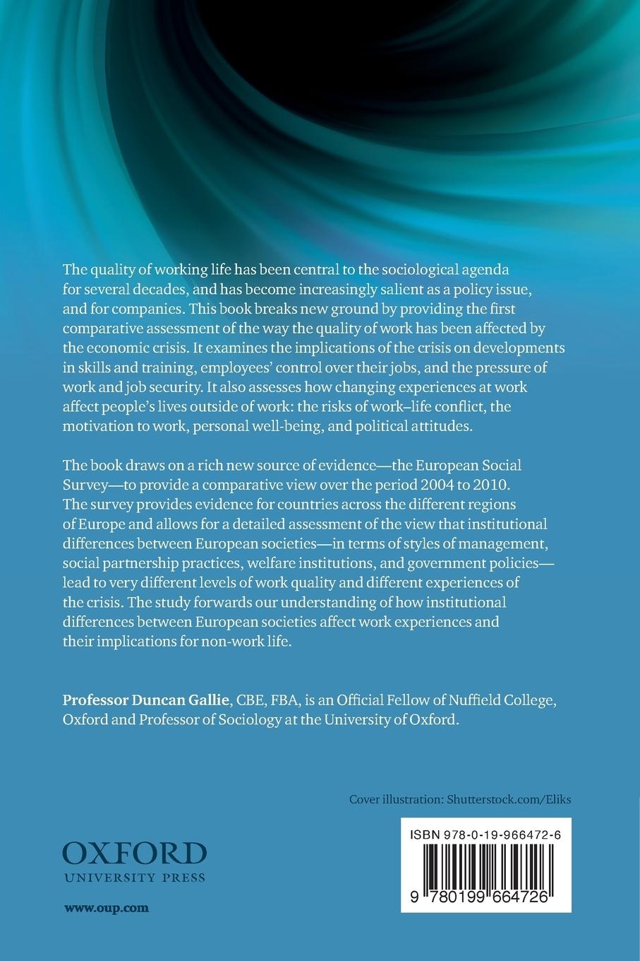 Rückseitencover Economic Crisis, Quality of Work, and Social Integration