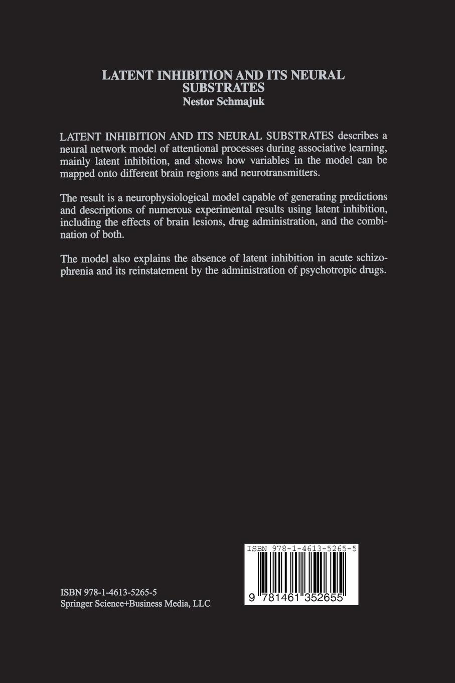 Rückseitencover Latent Inhibition and Its Neural Substrates