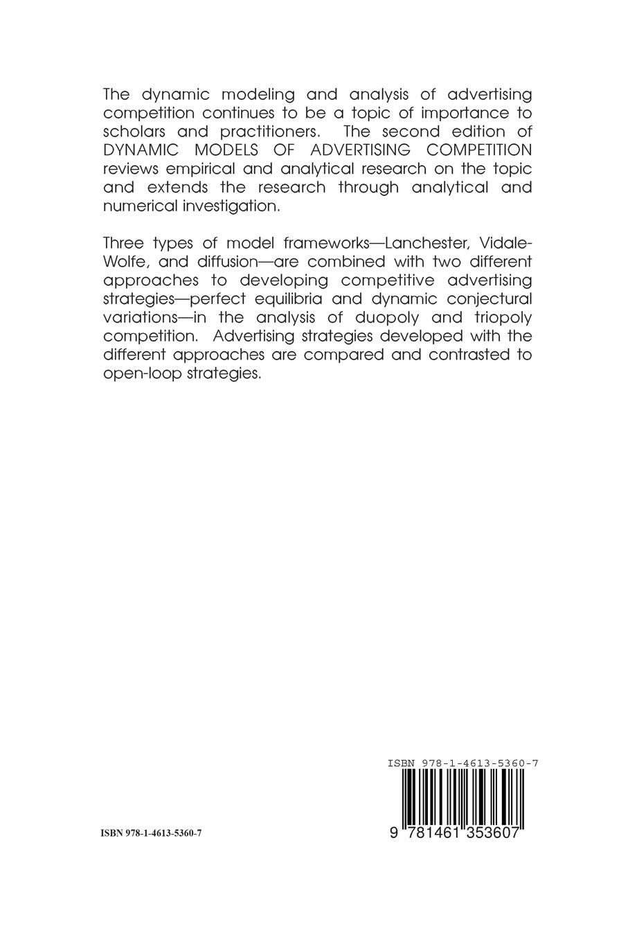 Rückseitencover Dynamic Models of Advertising Competition