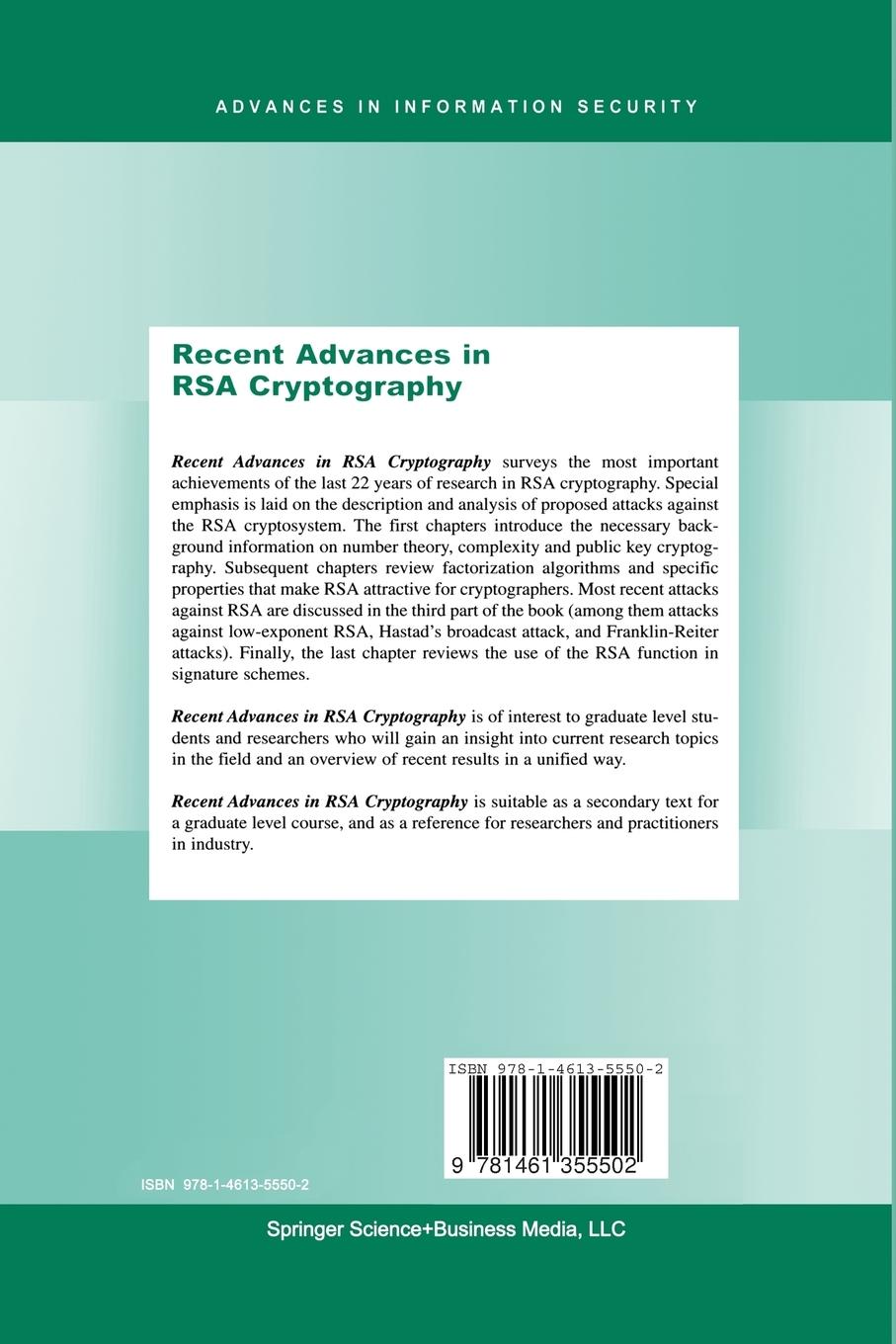 Rückseitencover Recent Advances in RSA Cryptography