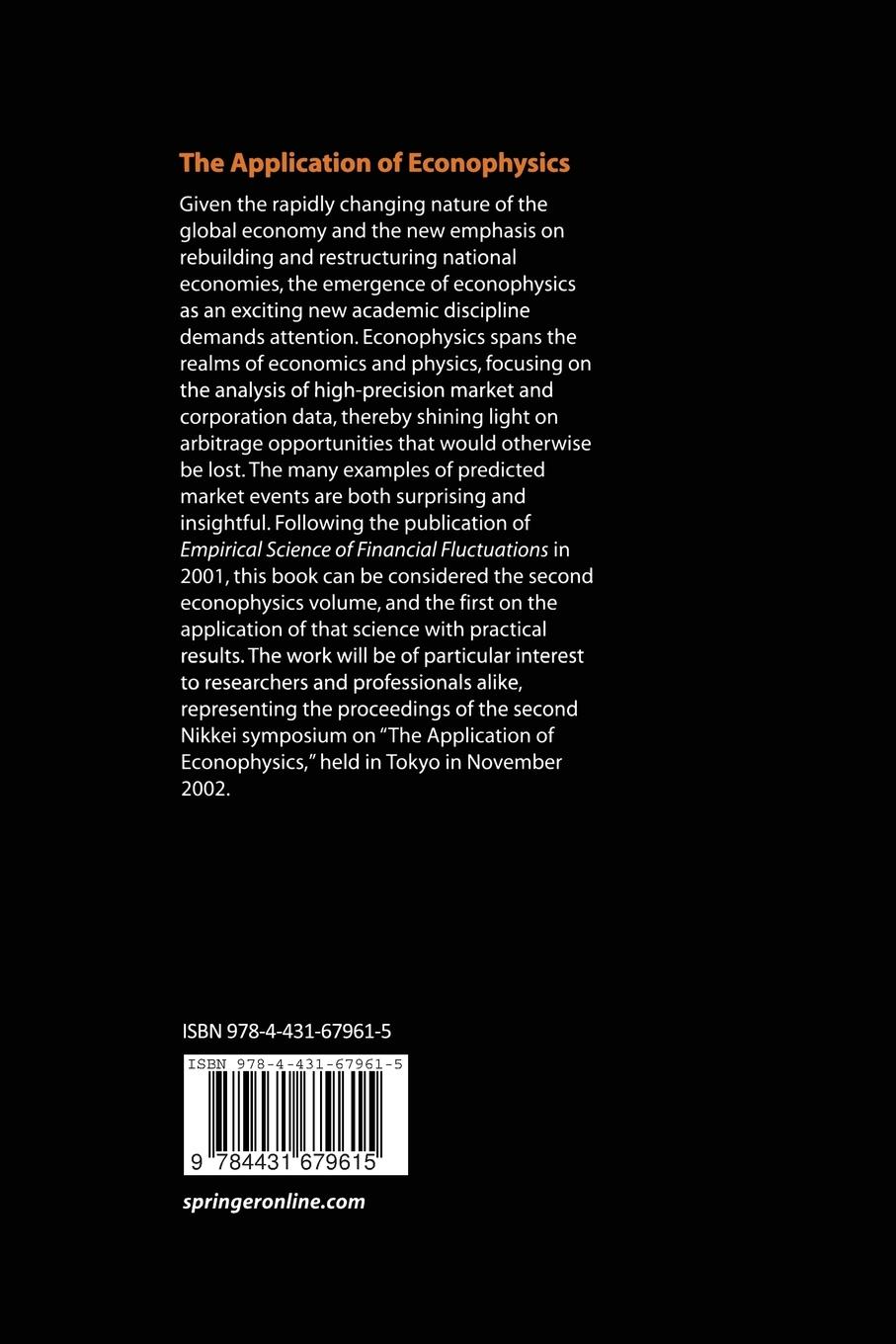 Rückseitencover The Application of Econophysics