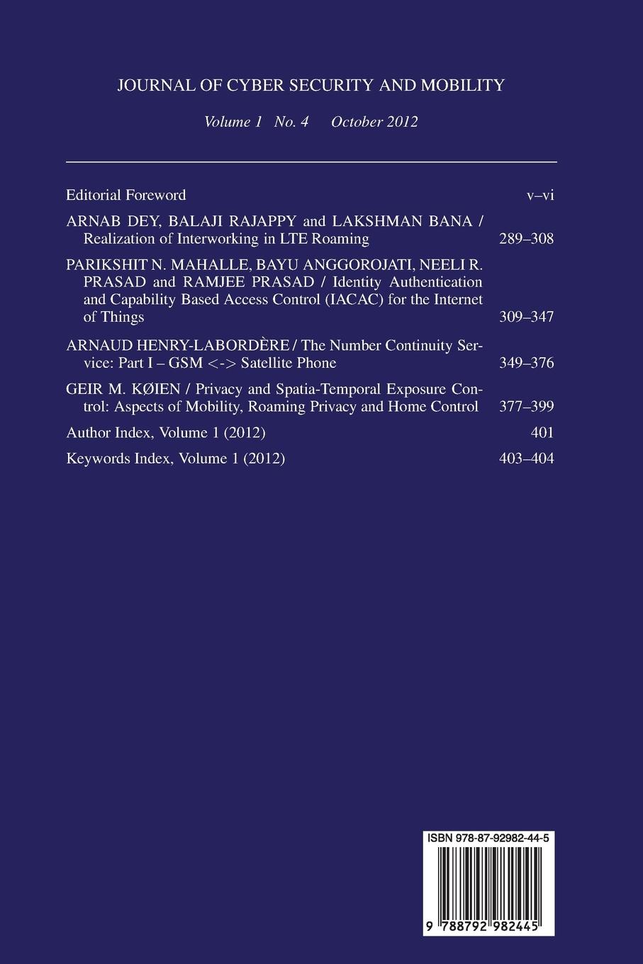 Rückseitencover Journal of Cyber Security and Mobility 1-4