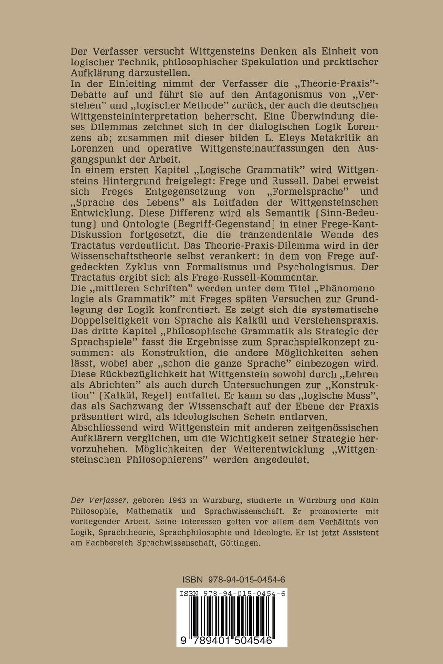 Rückseitencover Wittgensteins Philosophische Grammatik