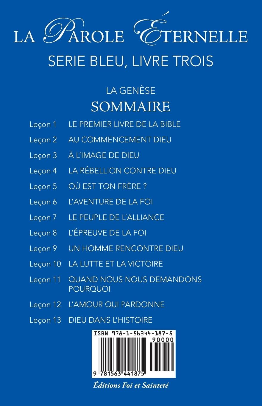Rückseitencover La Genese (La Parole Eternelle, Serie Bleu, Livre Trois)
