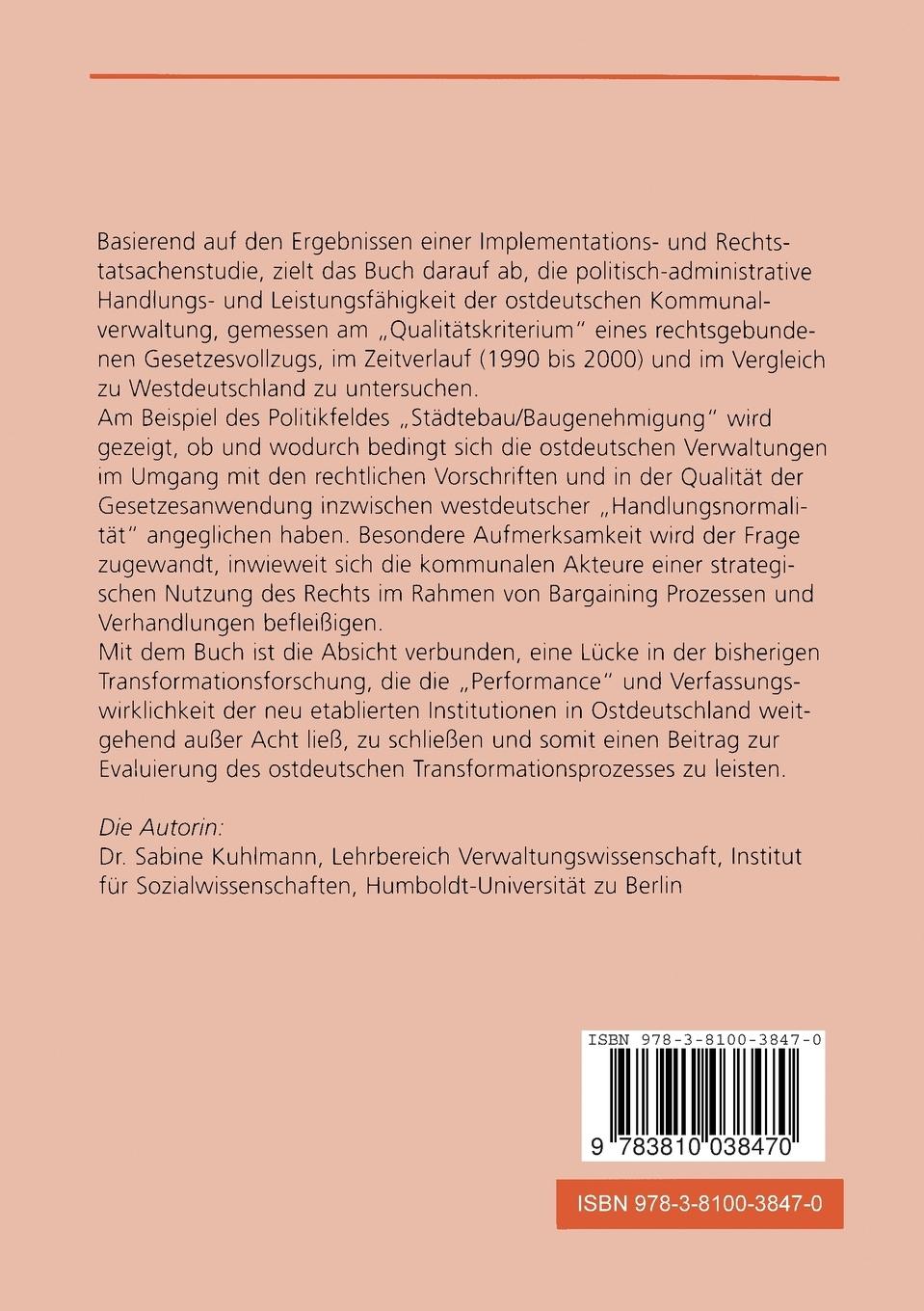 Rückseitencover Rechtsstaatliches Verwaltungshandeln in Ostdeutschland
