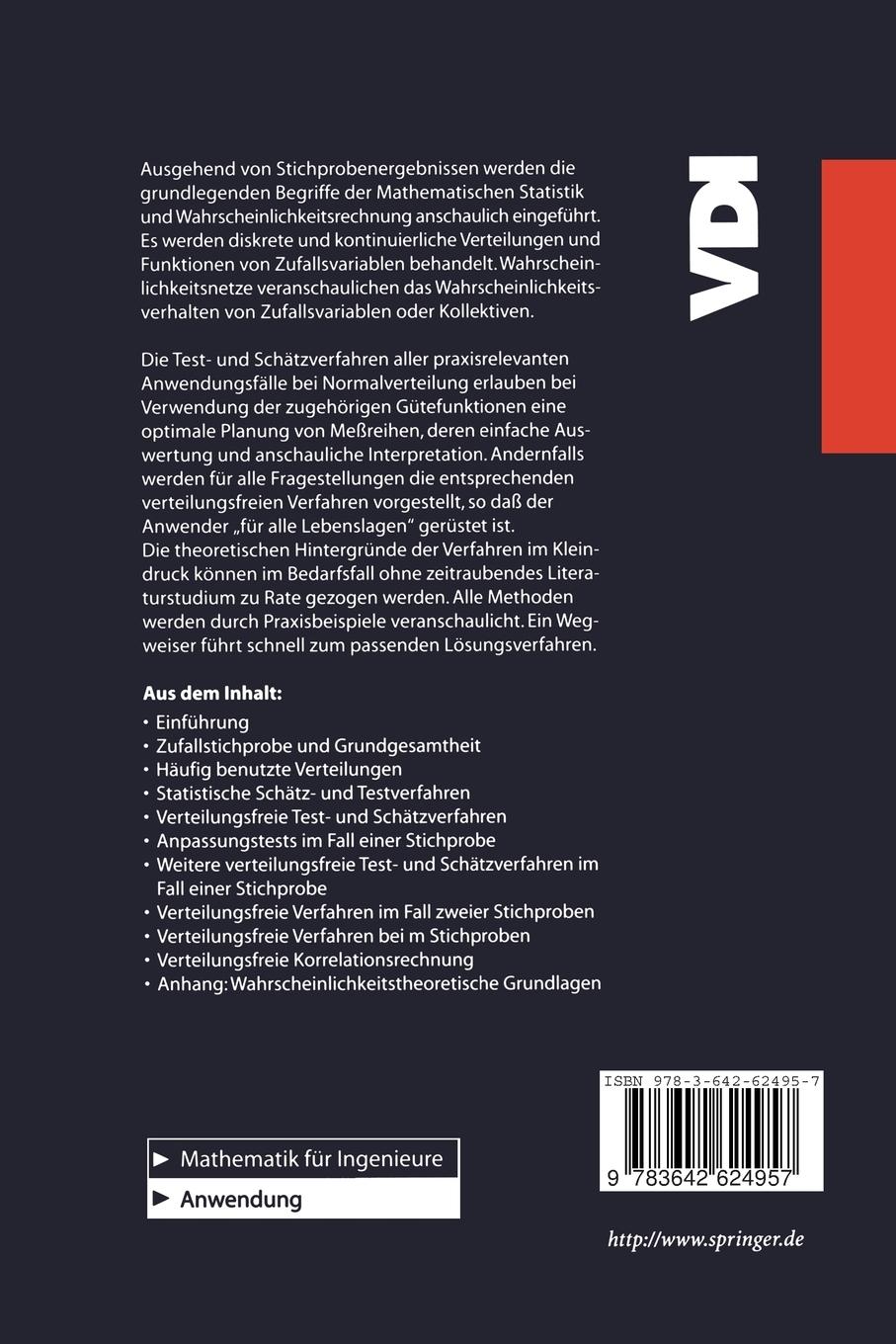 Rückseitencover Statistische Auswertungsmethoden für Ingenieure