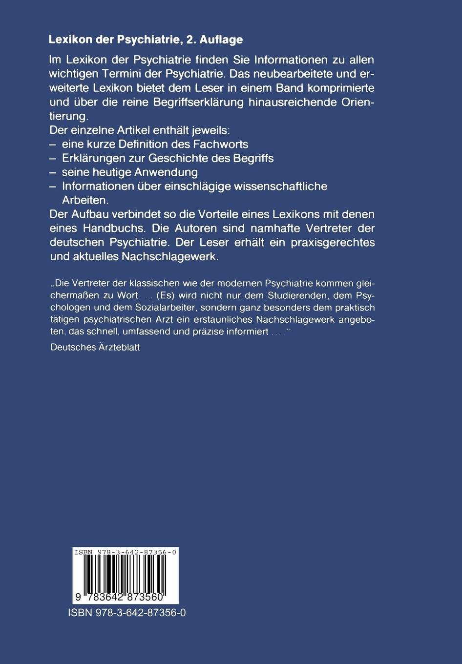 Rückseitencover Lexikon der Psychiatrie