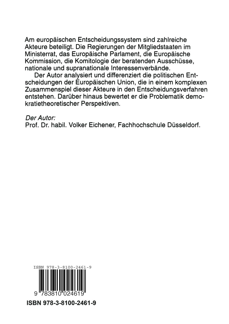 Rückseitencover Das Entscheidungssystem der Europäischen Union
