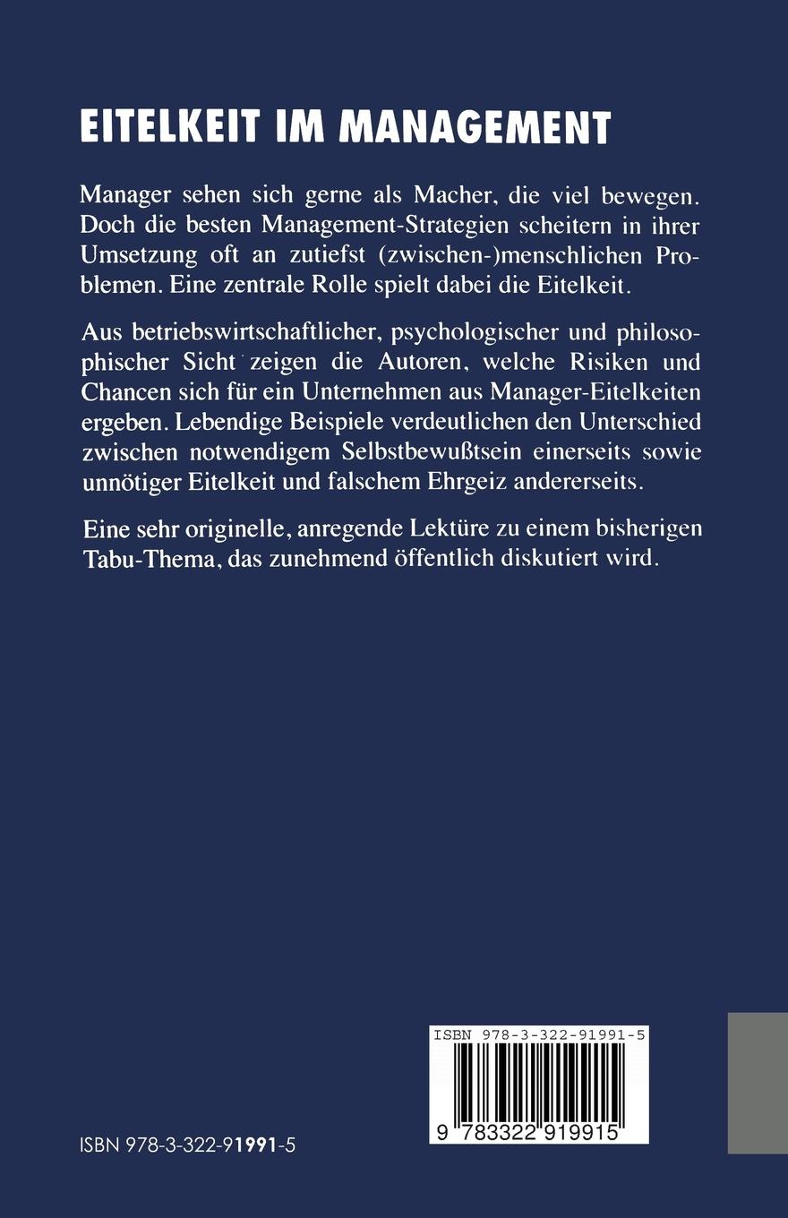 Rückseitencover Eitelkeit im Management