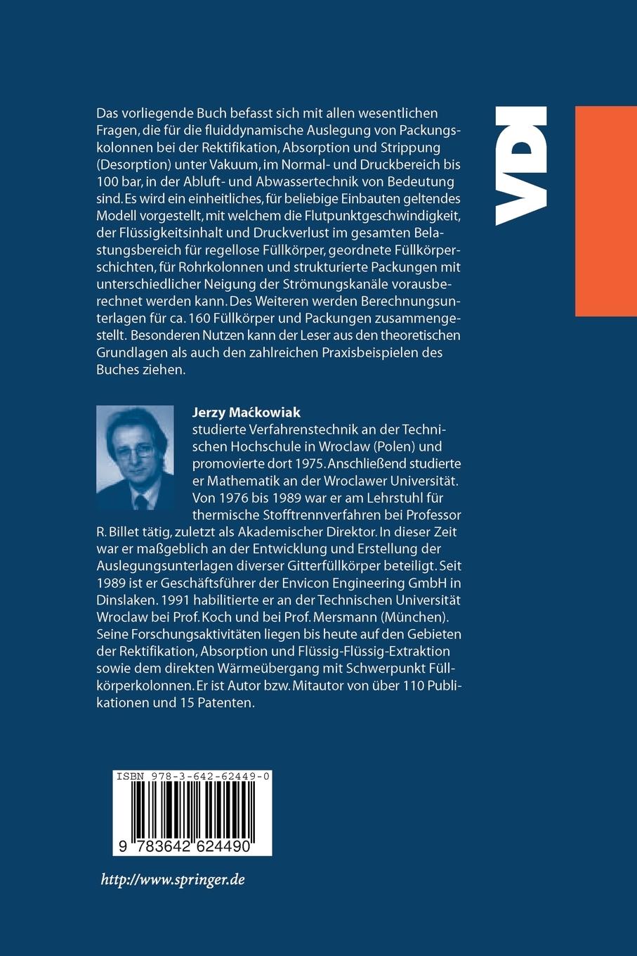 Rückseitencover Fluiddynamik von Füllkörpern und Packungen