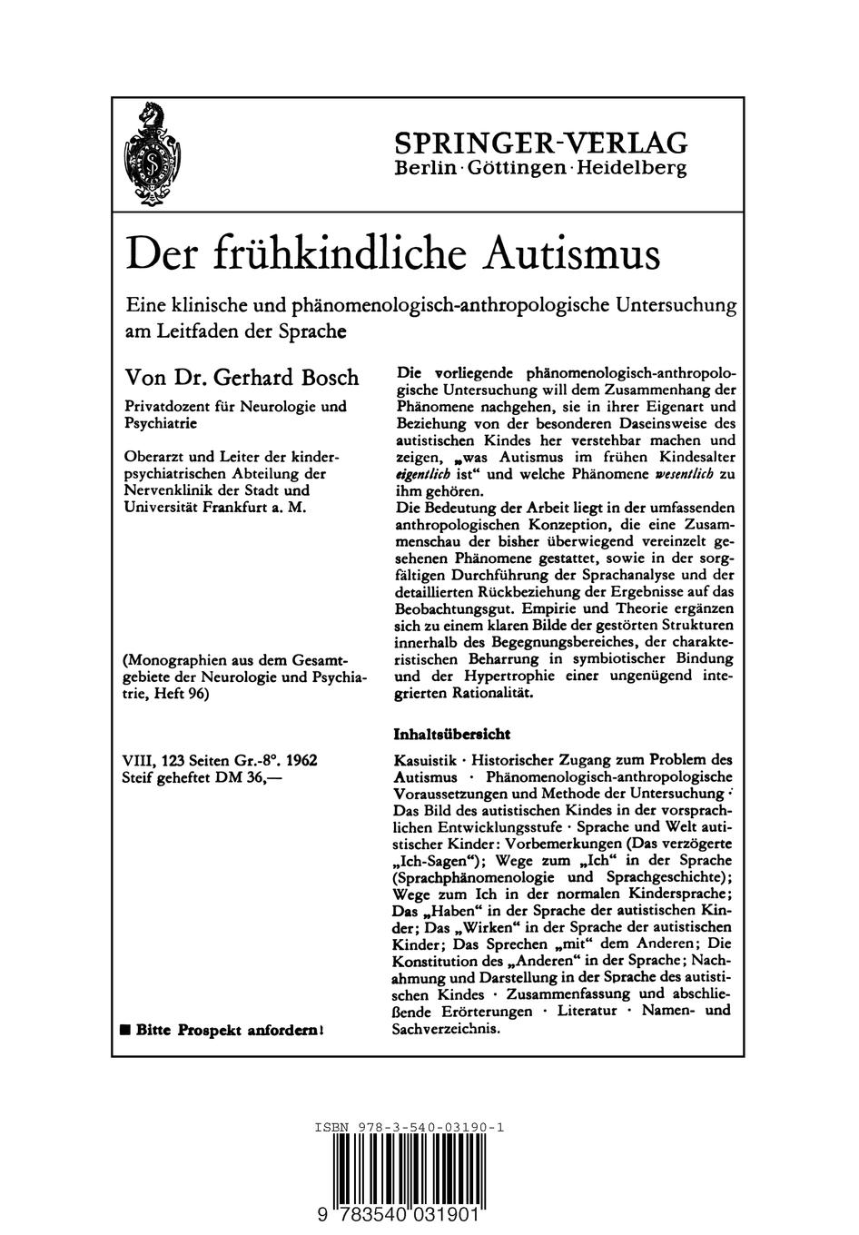 Rückseitencover Über den Autismus