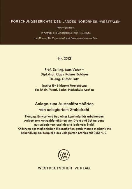 Vorderes Coverbild Anlage zum Austenitformhärten von unlegiertem Stahldraht