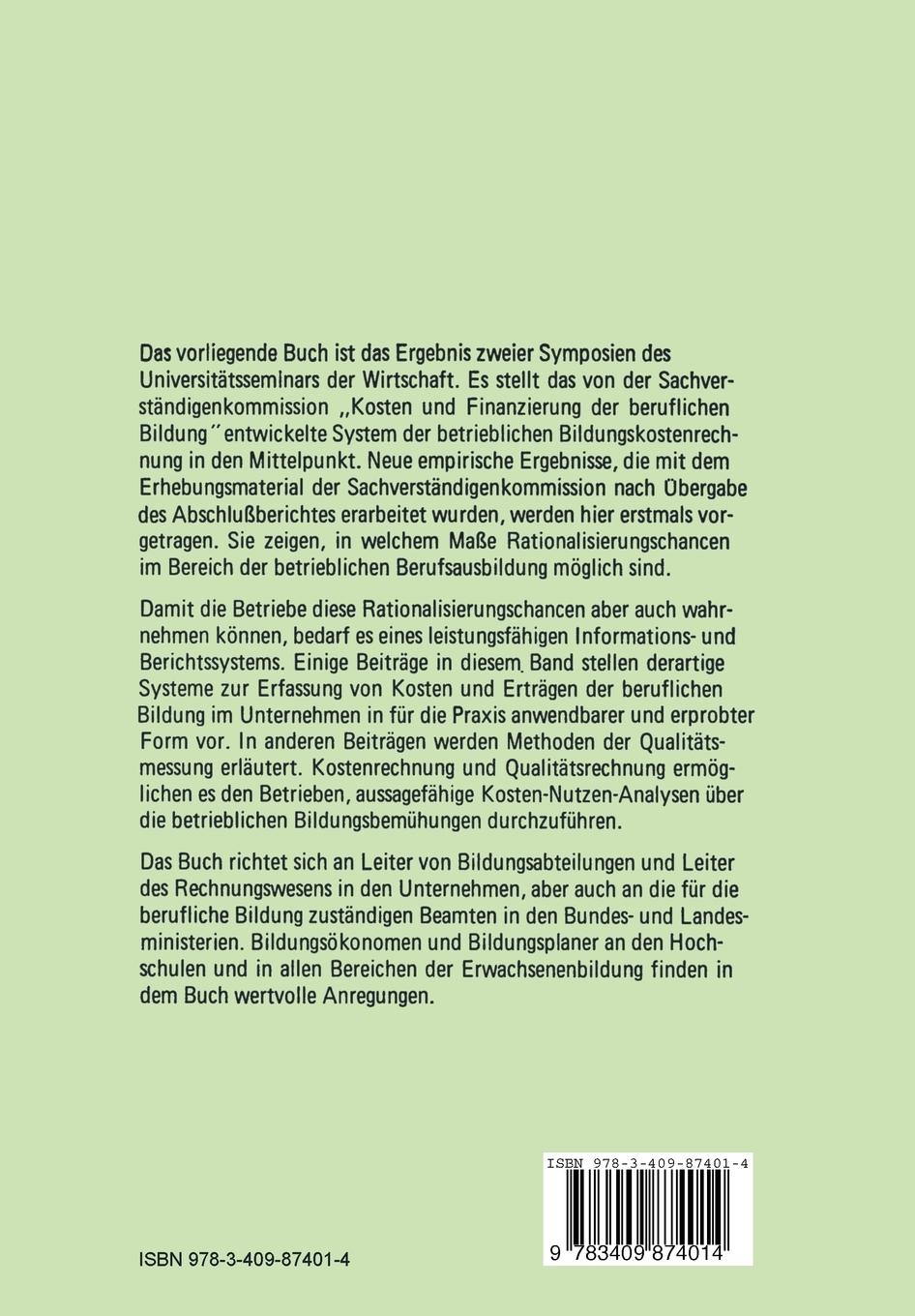 Rückseitencover Kostenrechnung der beruflichen Bildung