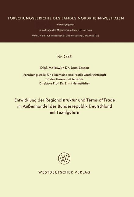 Vorderes Coverbild Entwicklung der Regionalstruktur und Terms of Trade im Außenhandel der Bundesrepublik Deutschland mit Textilgütern