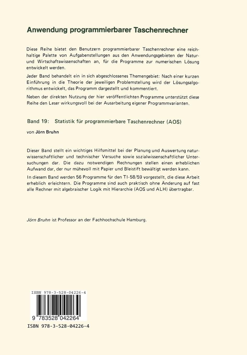 Rückseitencover Statistik für programmierbare Taschenrechner (AOS)