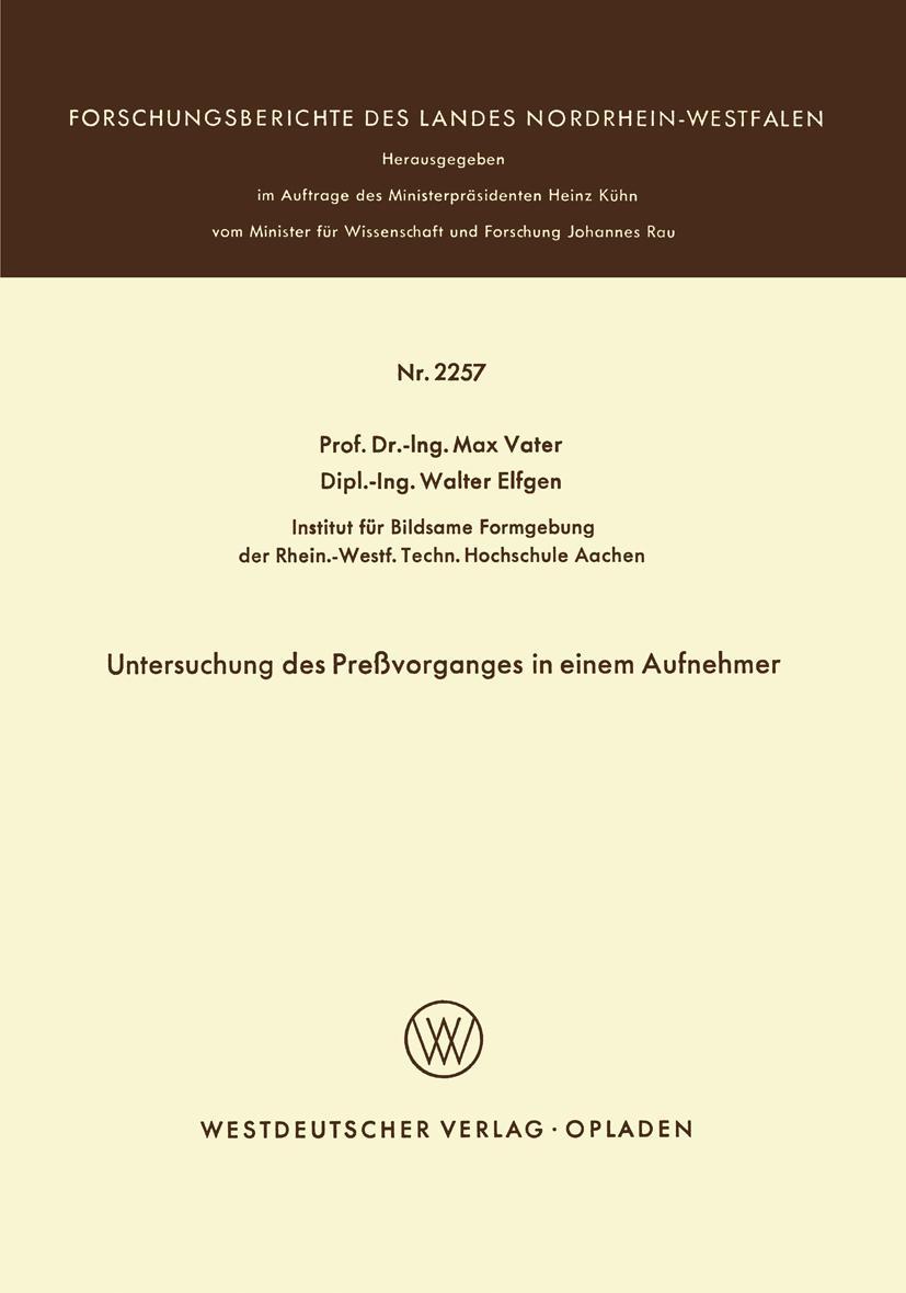 Vorderes Coverbild Untersuchung des Preßvorganges in einem Aufnehmer