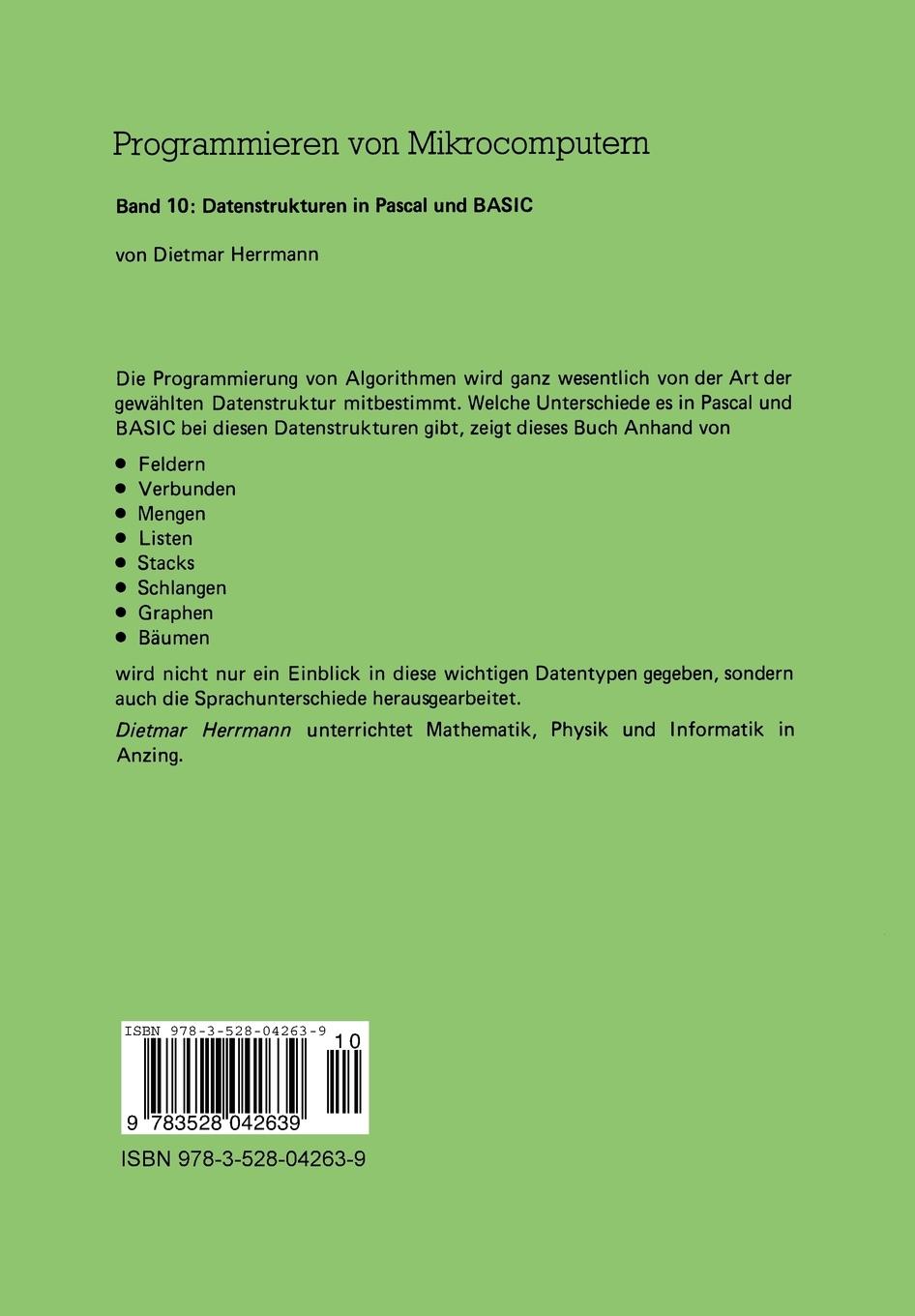 Rückseitencover Datenstrukturen in Pascal und BASIC