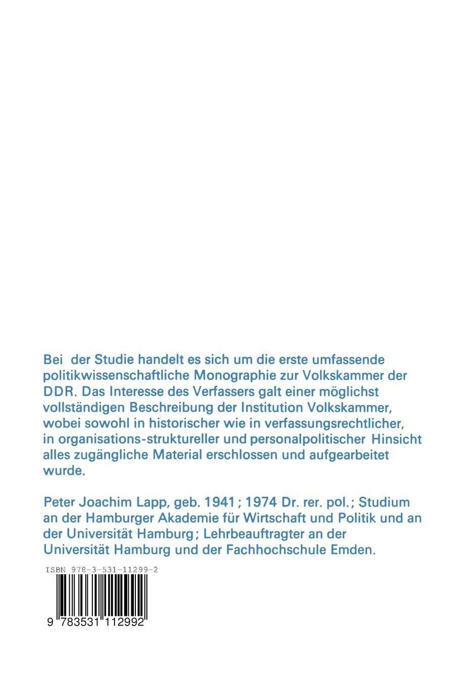 Rückseitencover Die Volkskammer der DDR