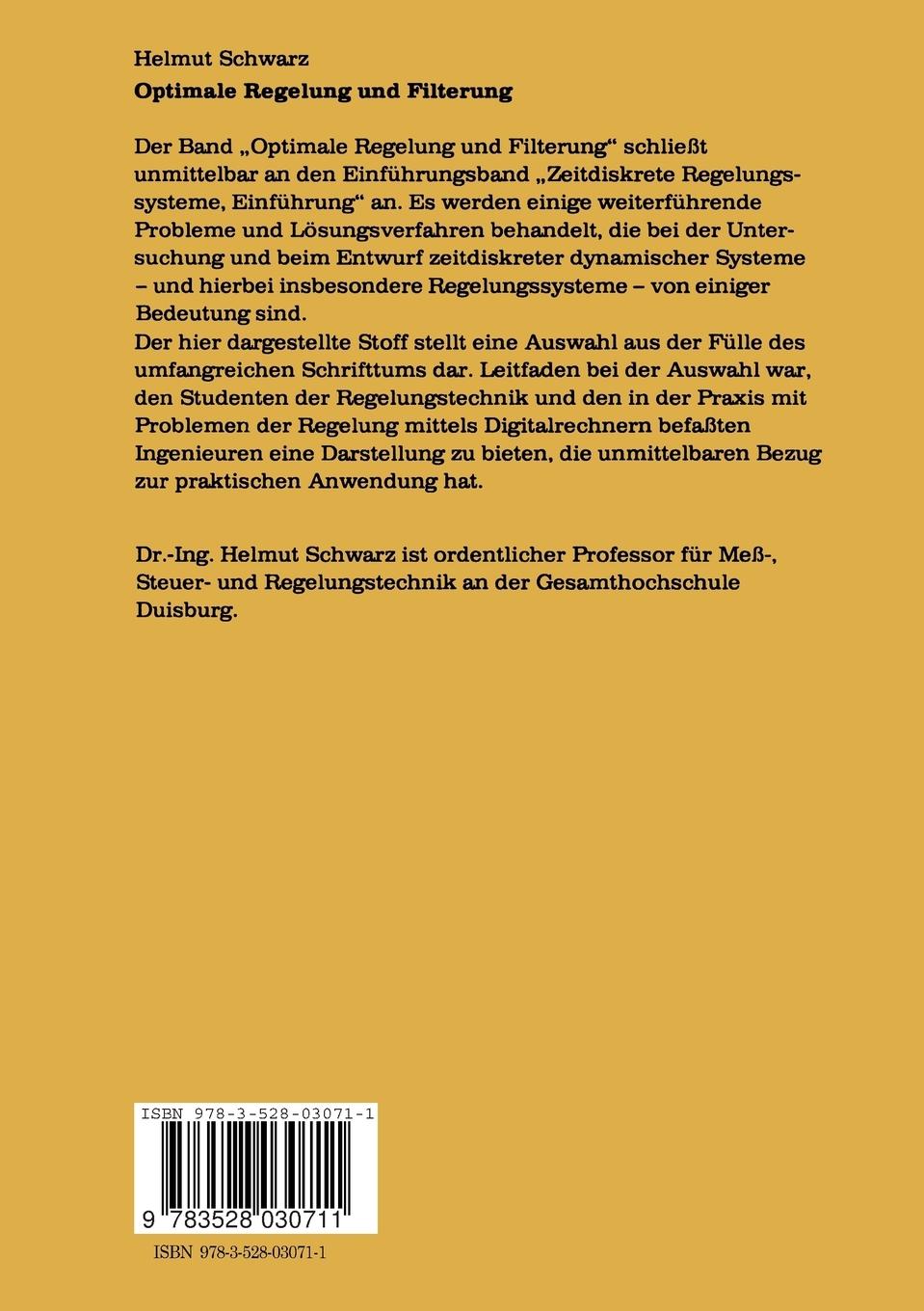 Rückseitencover Optimale Regelung und Filterung