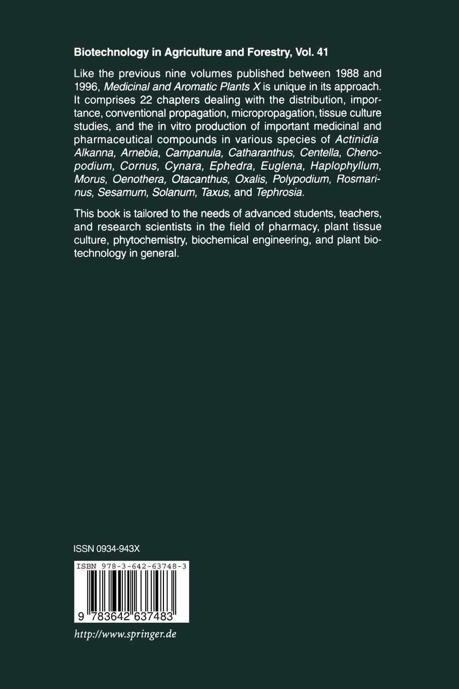 Rückseitencover Medicinal and Aromatic Plants X