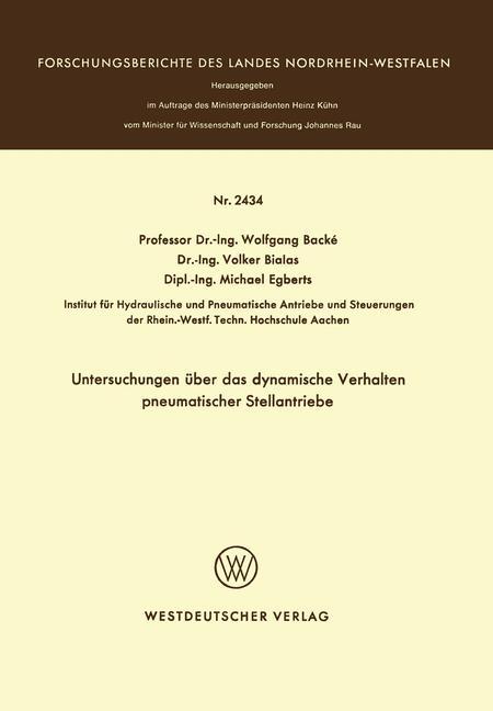 Vorderes Coverbild Untersuchungen über das dynamische Verhalten pneumatischer Stellantriebe