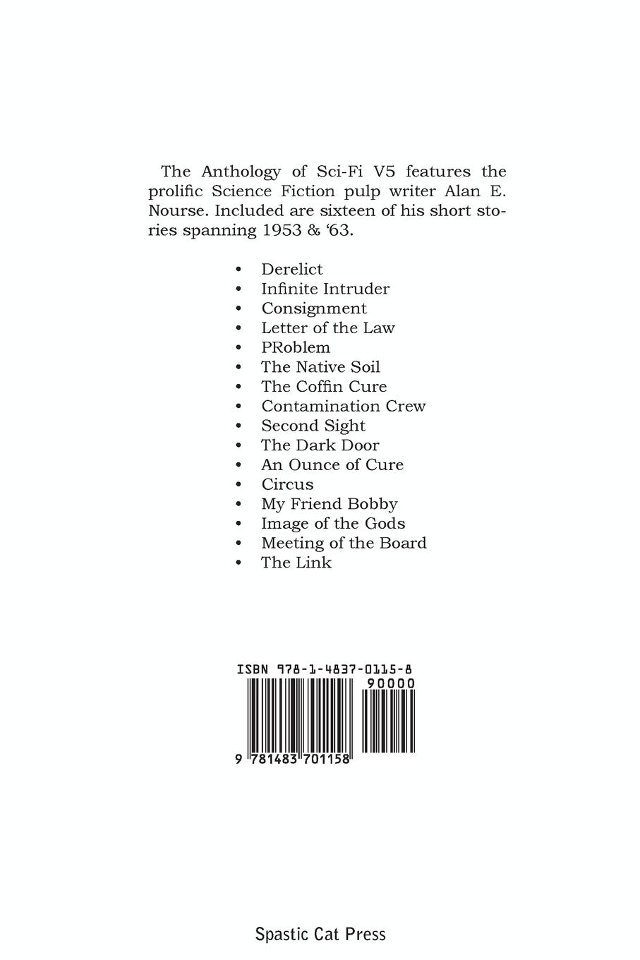 Rückseitencover Anthology of Sci-Fi V5, the Pulp Writers - Alan E. Nourse