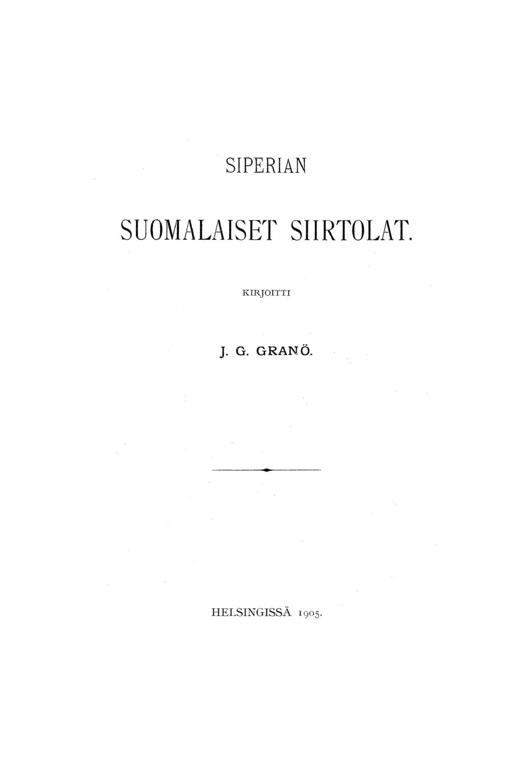 Vorderes Coverbild Siperian suomalaiset siirtolat