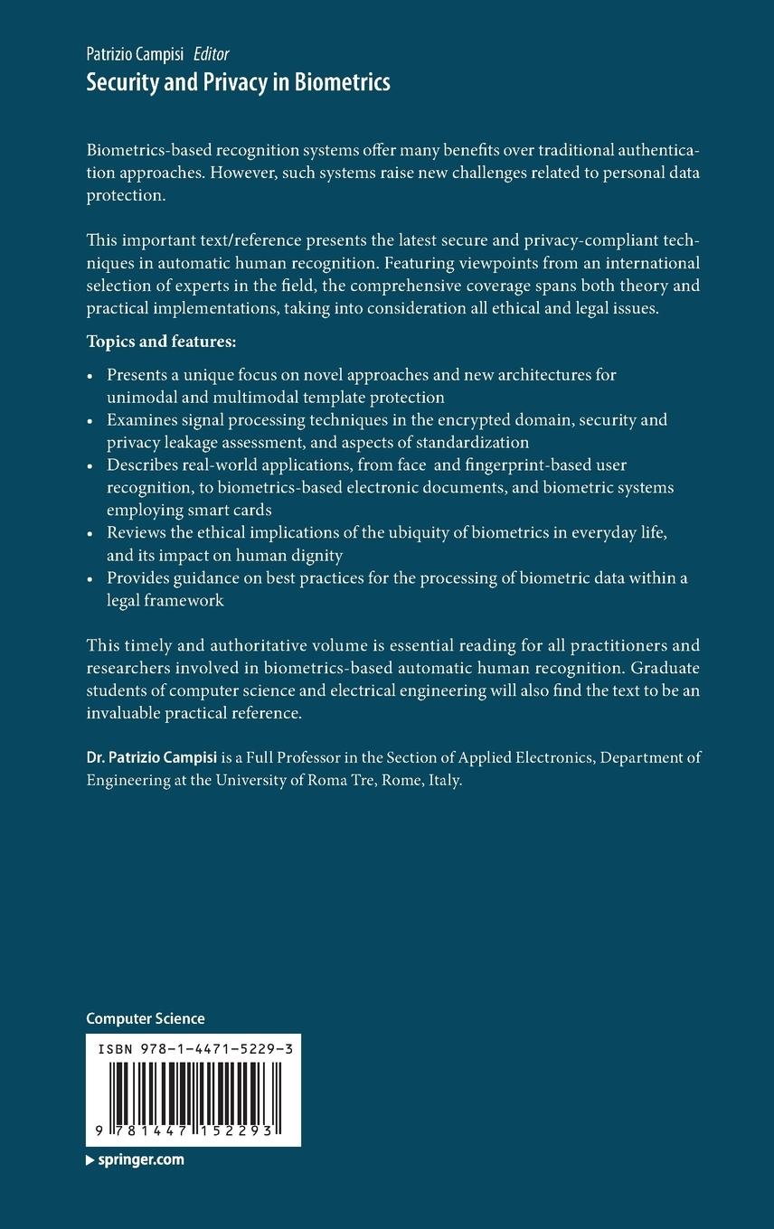 Rückseitencover Security and Privacy in Biometrics