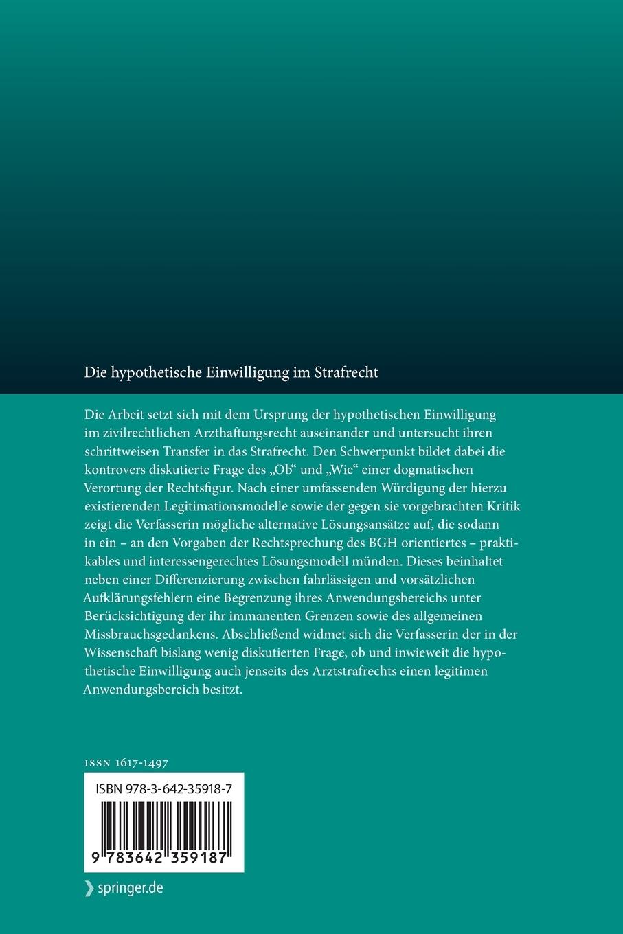 Rückseitencover Die hypothetische Einwilligung im Strafrecht