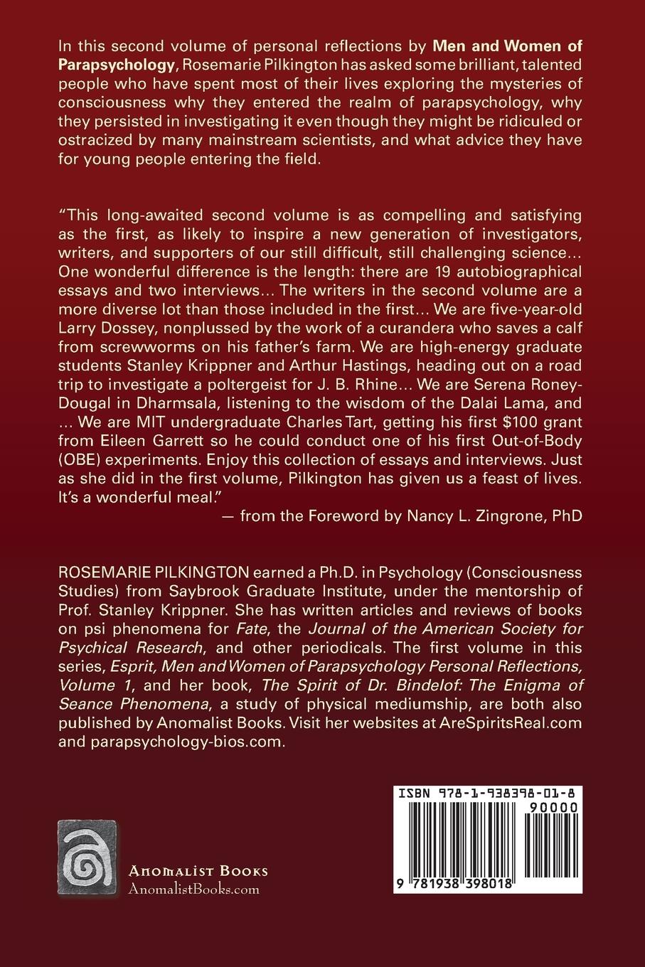 Rückseitencover Men and Women of Parapsychology, Personal Reflections, Esprit Volume 2