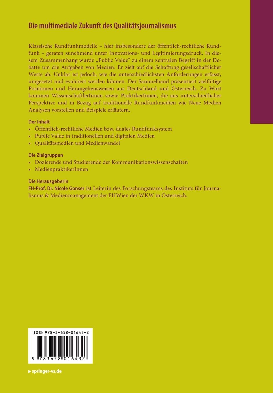Rückseitencover Die multimediale Zukunft des Qualitätsjournalismus