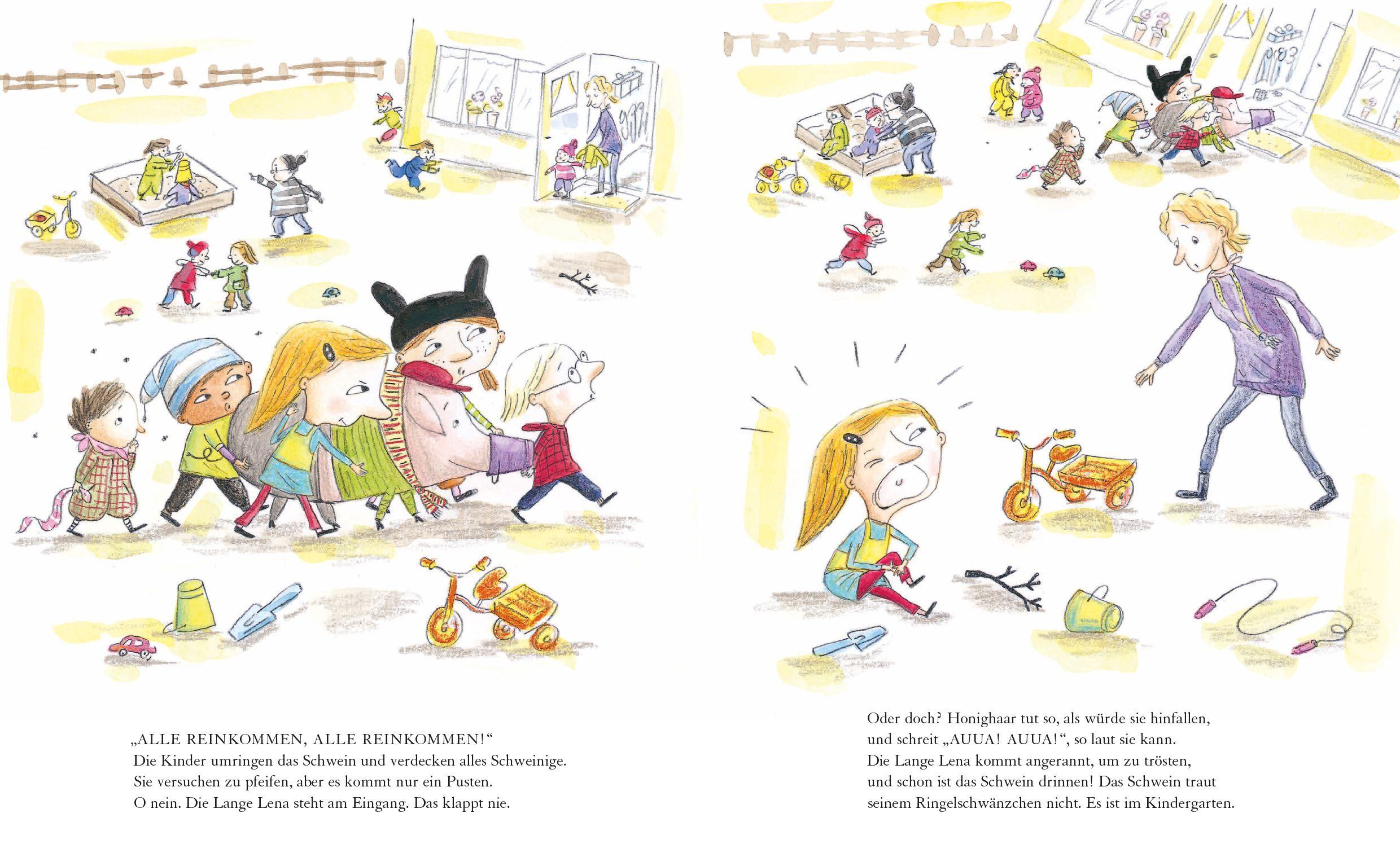 Beispielinhalt (Bild) Ein Schwein im Kindergarten