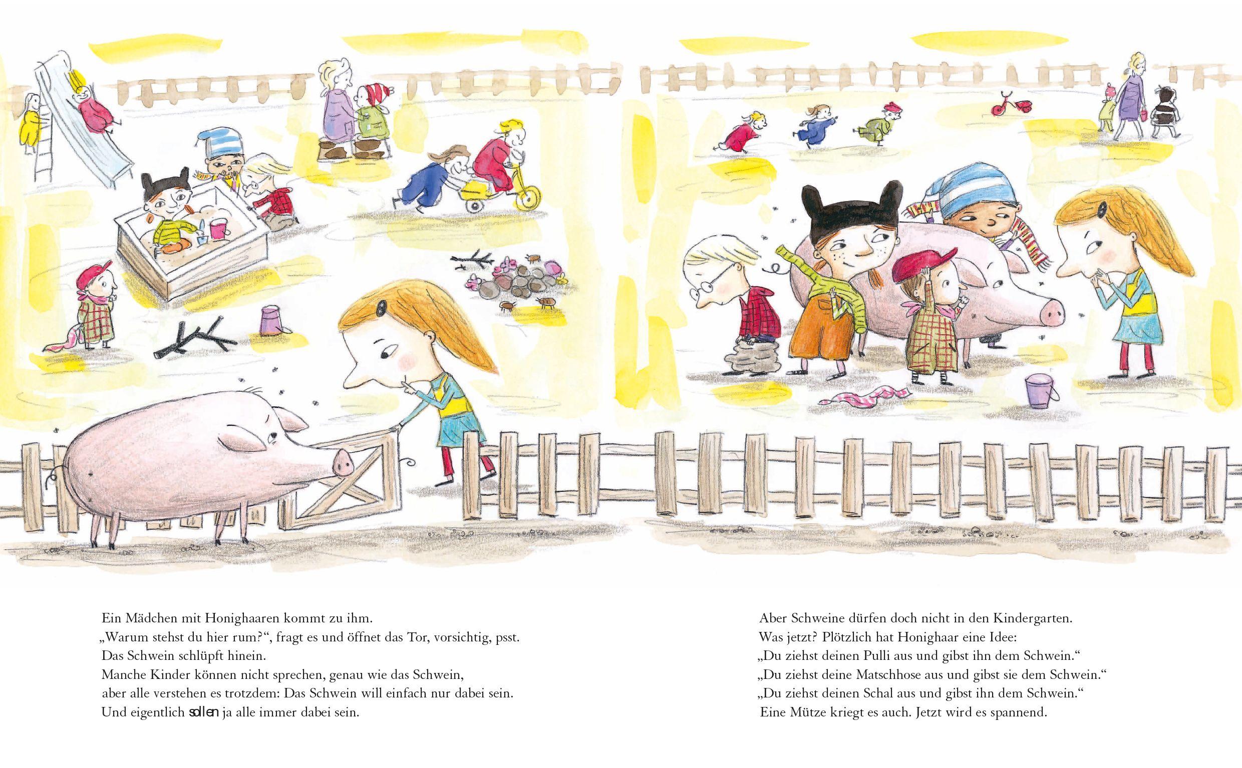 Beispielinhalt (Bild) Ein Schwein im Kindergarten