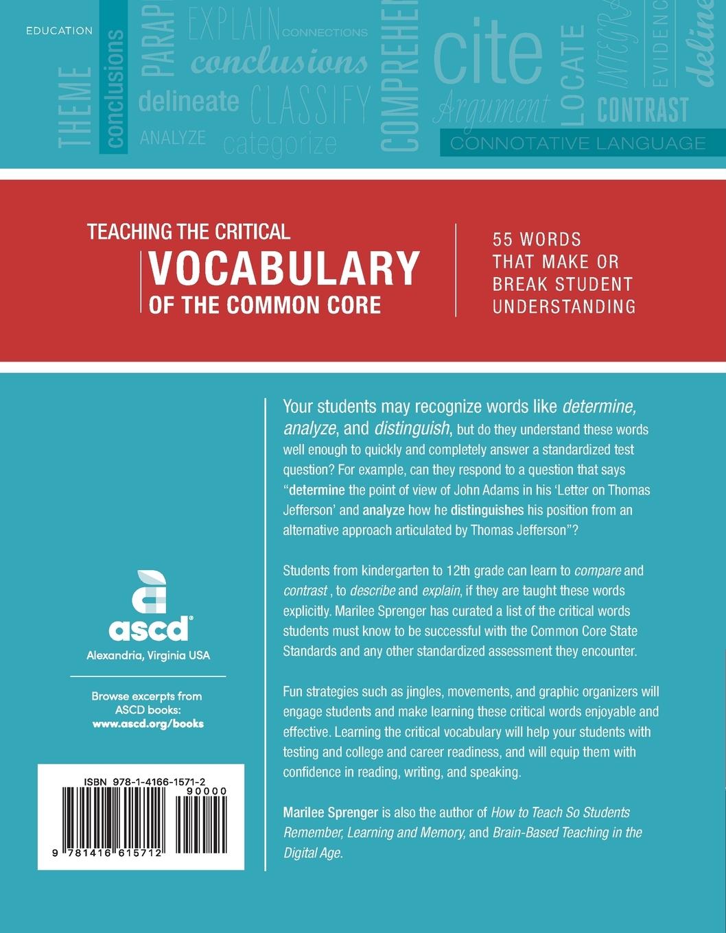 Rückseitencover Teaching the Critical Vocabulary of the Common Core