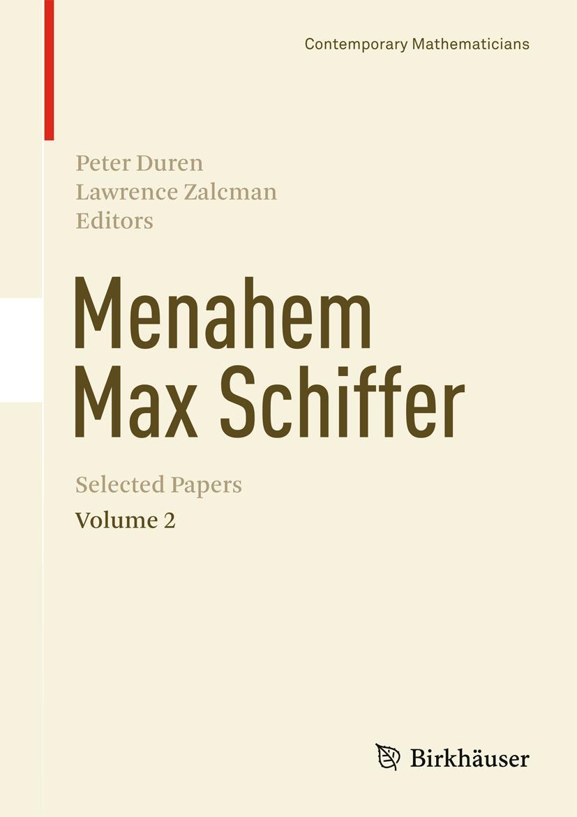 Vorderes Coverbild Menahem Max Schiffer: Selected Papers Volume 2