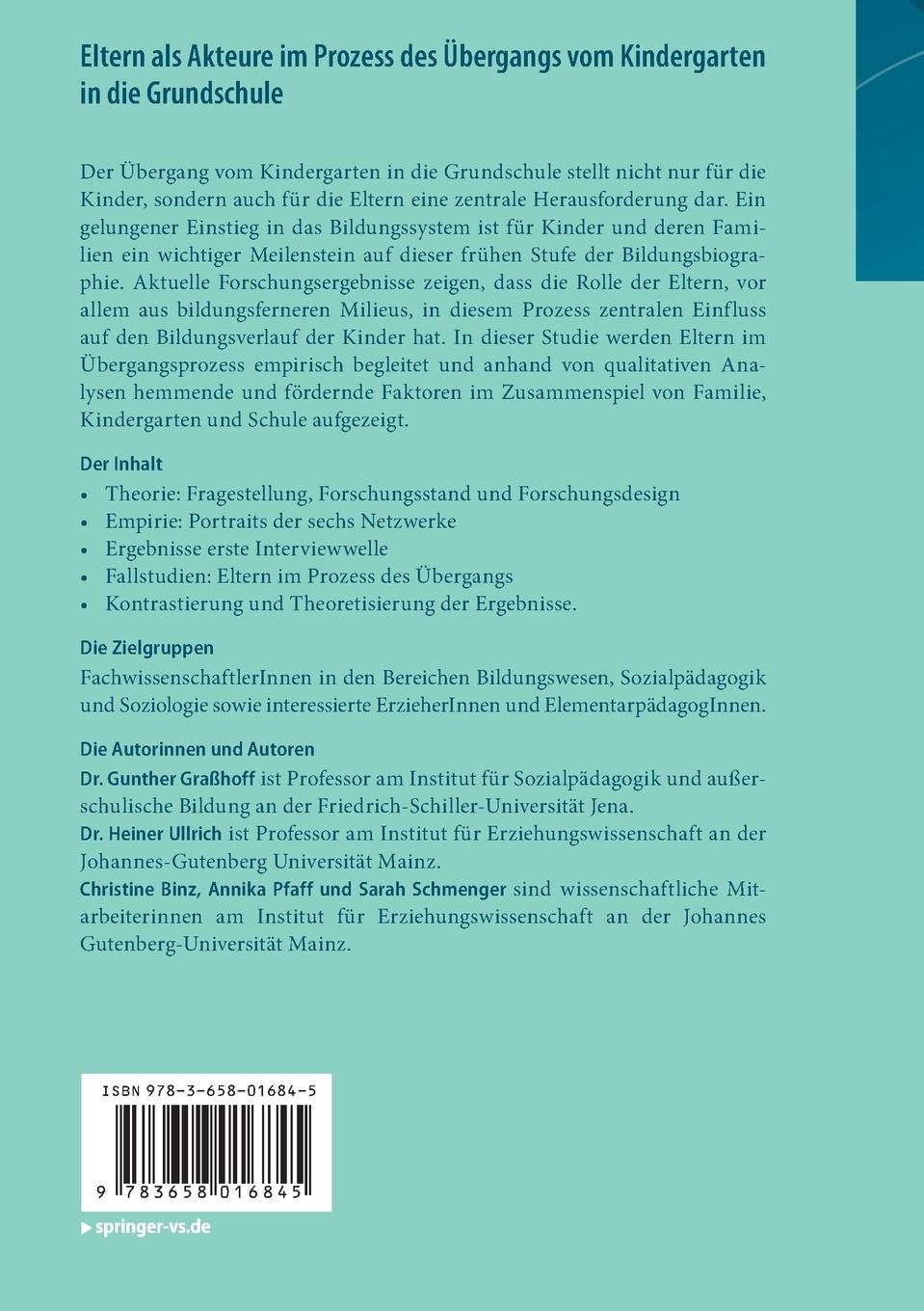 Rückseitencover Eltern als Akteure im Prozess des Übergangs vom Kindergarten in die Grundschule