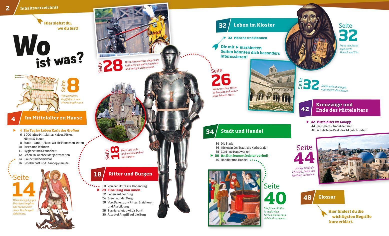 Beispielinhalt (Bild) WAS IST WAS Band 118 Mittelalter. Die Welt der Kaiser, Edelleute und Bauern