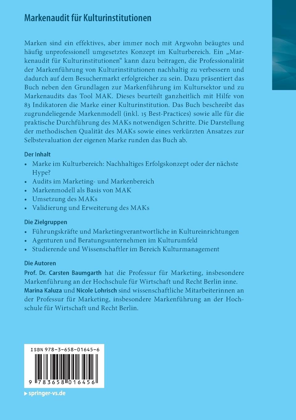 Rückseitencover Markenaudit für Kulturinstitutionen