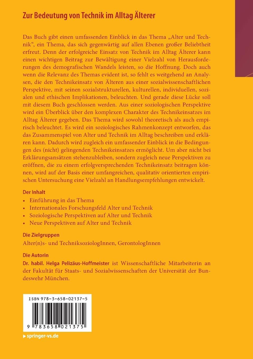 Rückseitencover Zur Bedeutung von Technik im Alltag Älterer