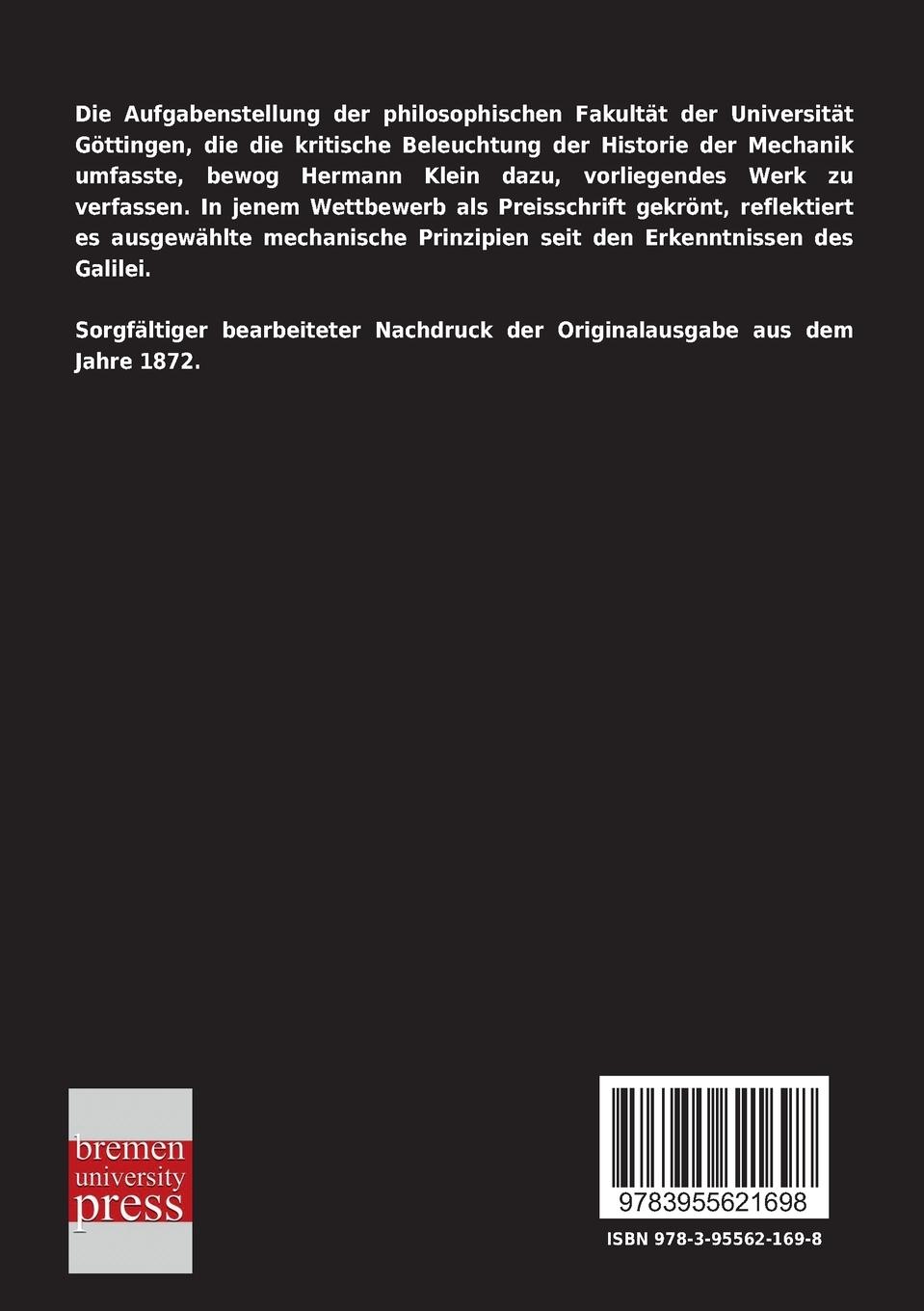 Rückseitencover Die Prinzipien der Mechanik historisch und kritisch dargestellt
