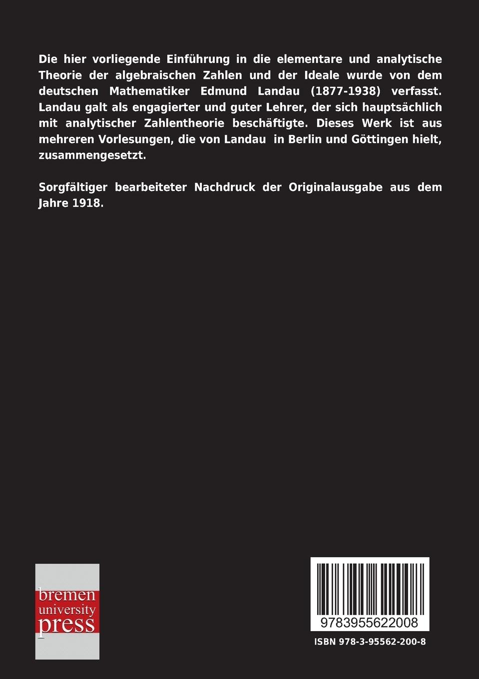 Rückseitencover Einführung in die elementare und analytische Theorie der algebraischen Zahlen und der Ideale
