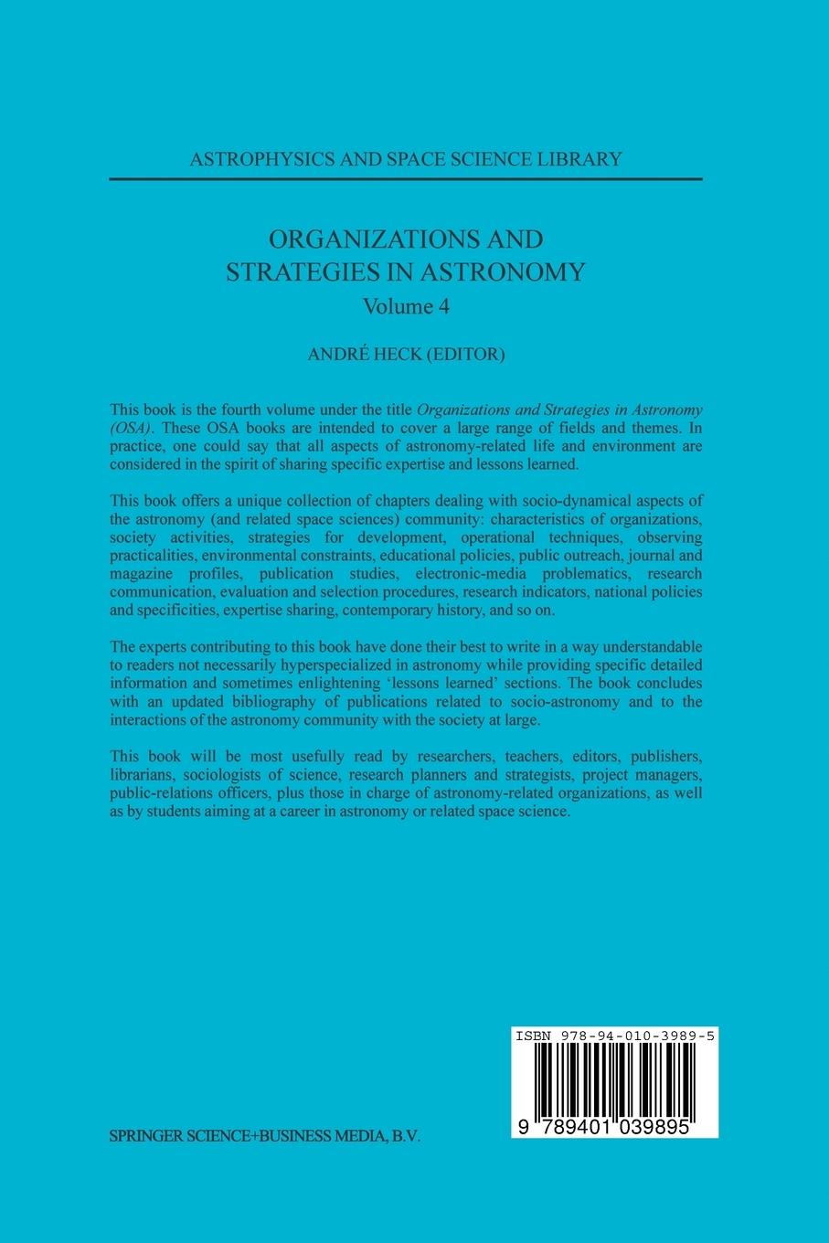 Rückseitencover Organizations and Strategies in Astronomy