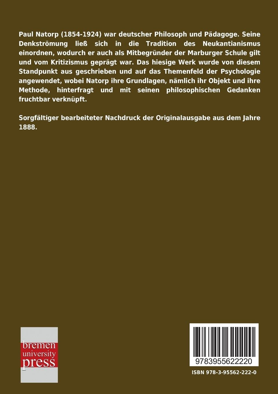 Rückseitencover Einleitung in die Psychologie nach kritischer Methode