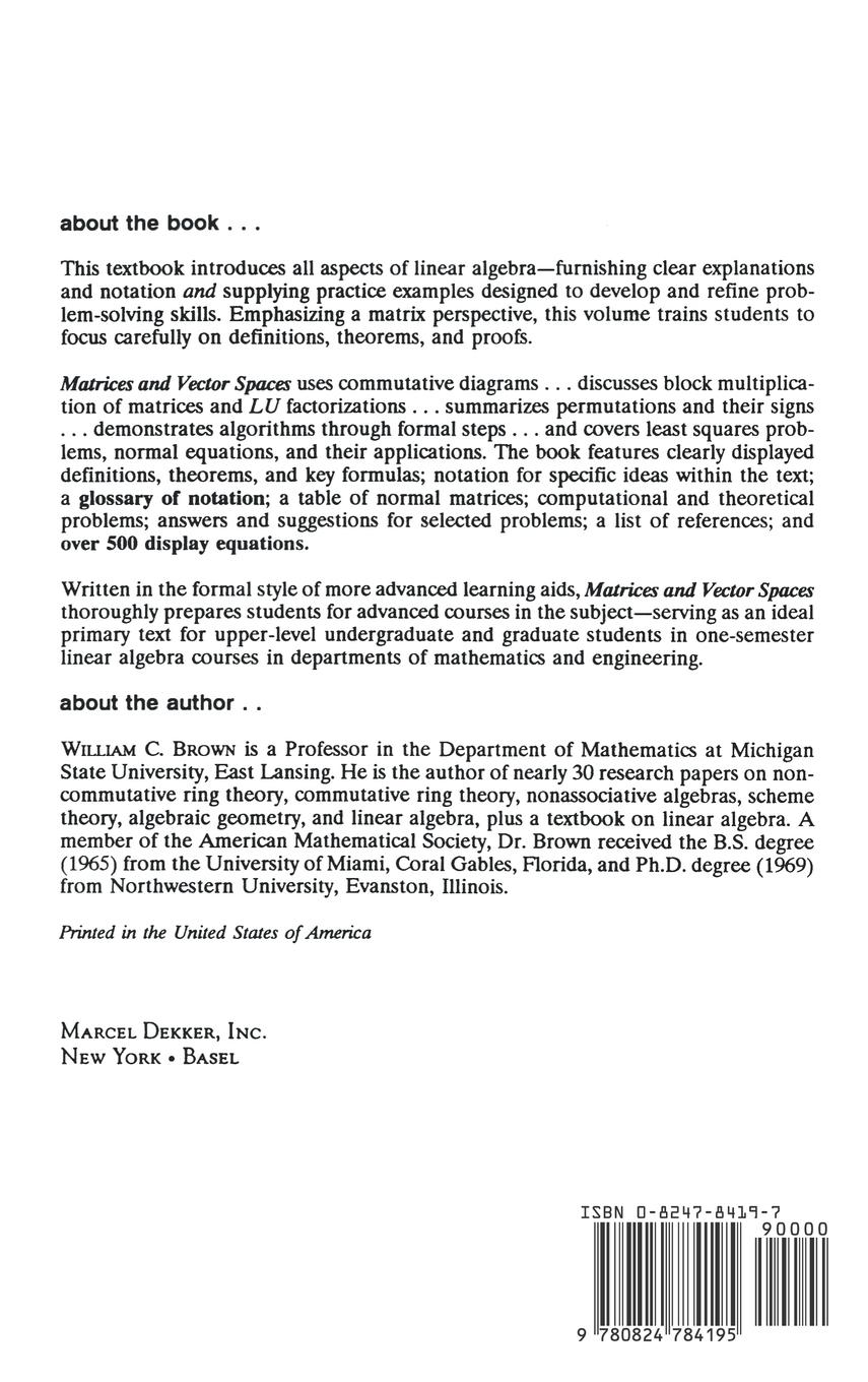 Rückseitencover Matrices and Vector SPates