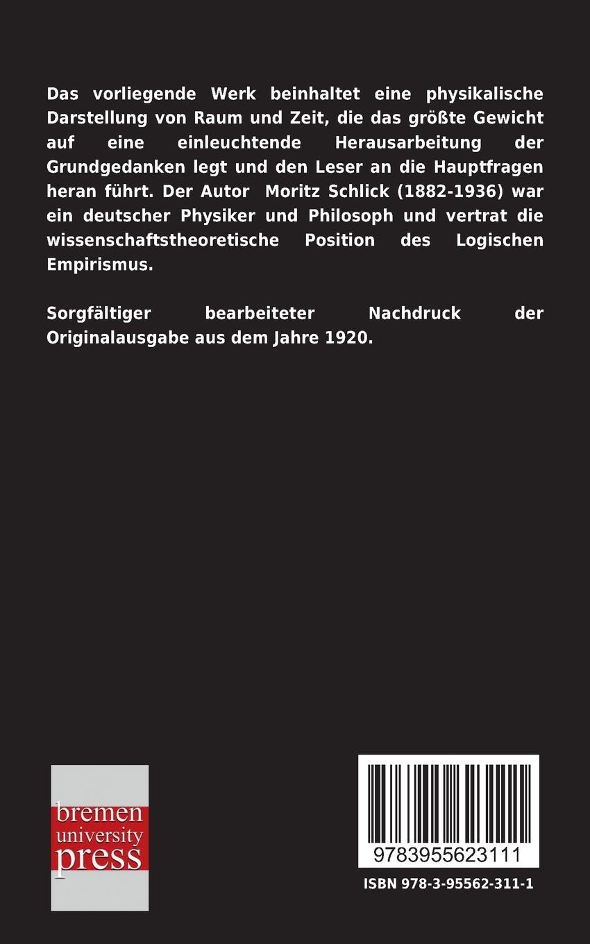Rückseitencover Raum und Zeit in der gegenwärtigen Physik