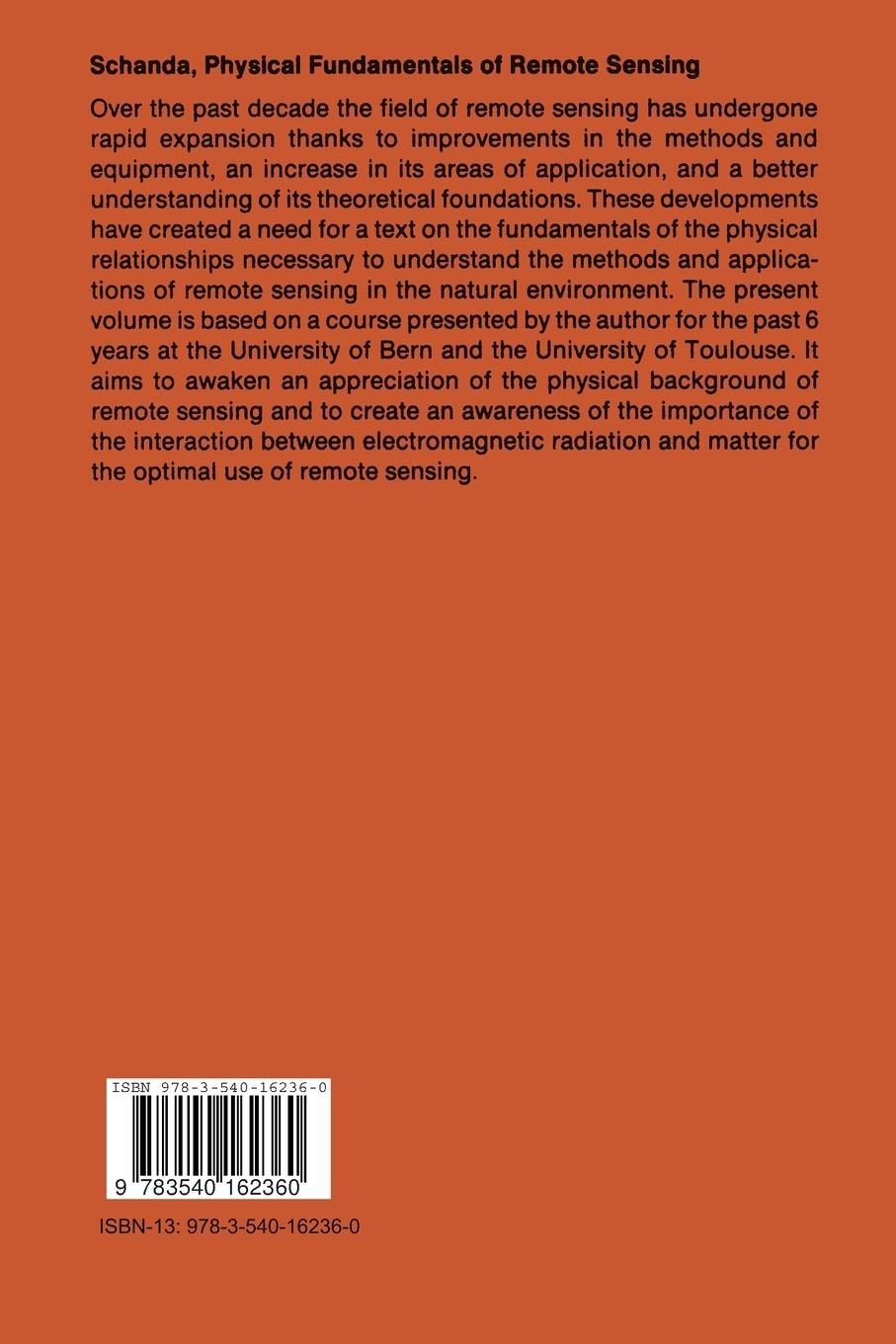 Rückseitencover Physical Fundamentals of Remote Sensing