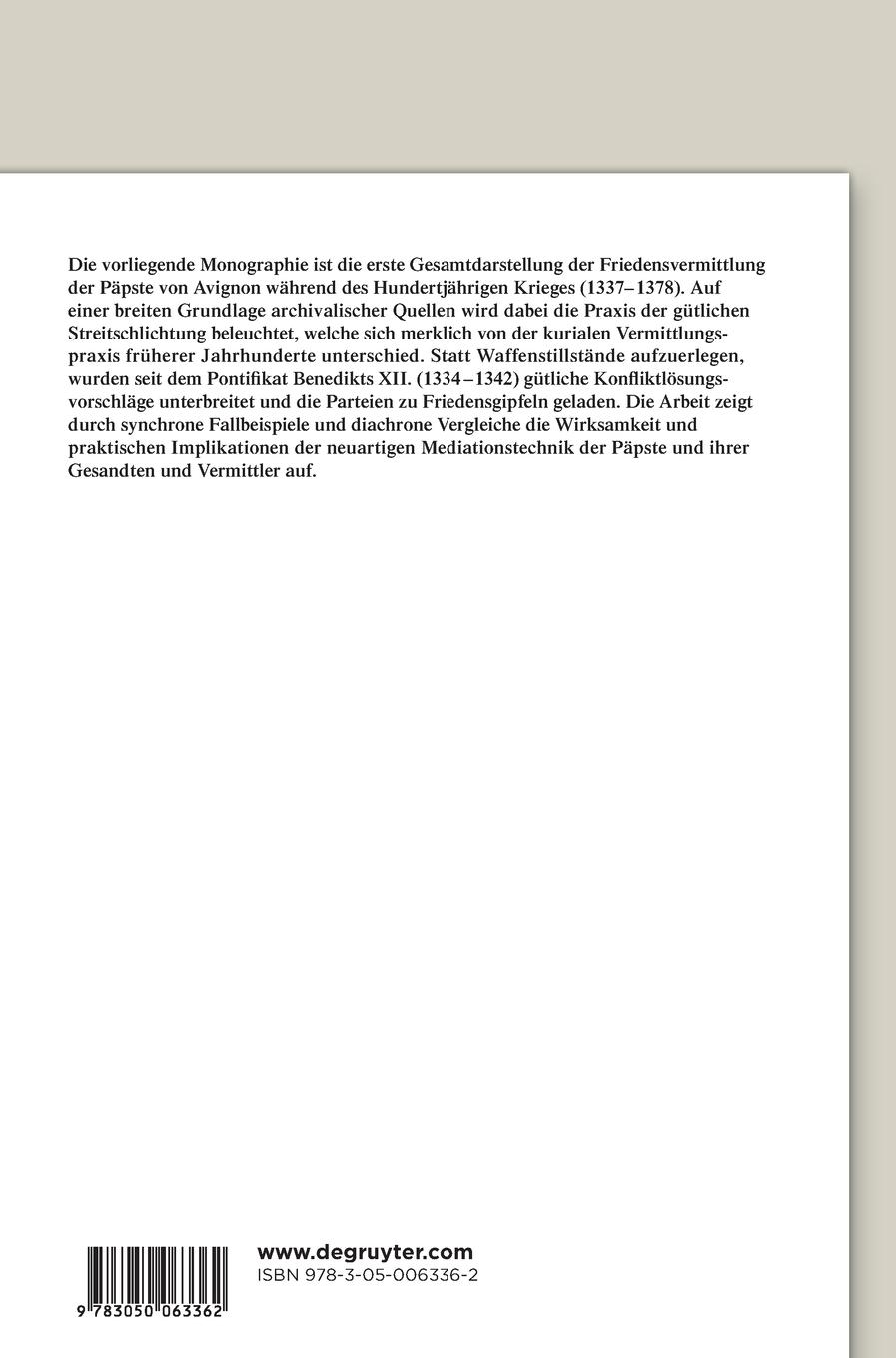 Rückseitencover Die Päpste von Avignon und der Hundertjährige Krieg