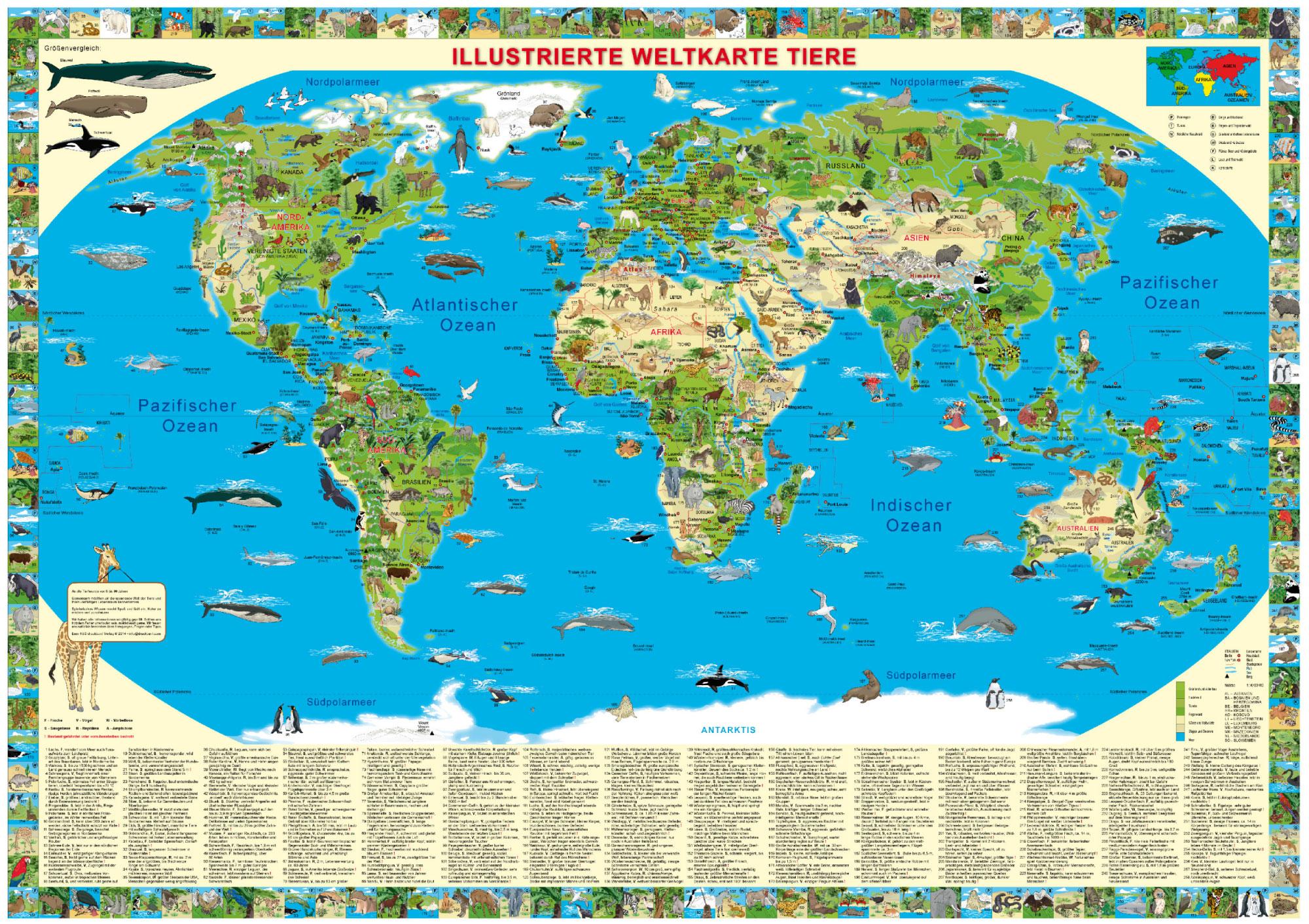Vorderes Coverbild Illustrierte Weltkarte Tiere