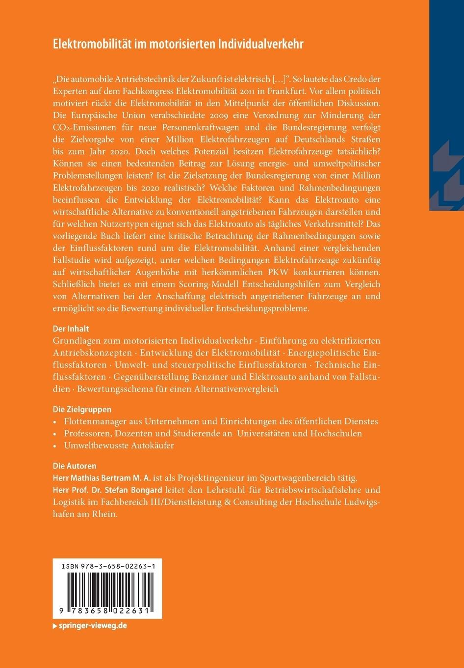 Rückseitencover Elektromobilität im motorisierten Individualverkehr