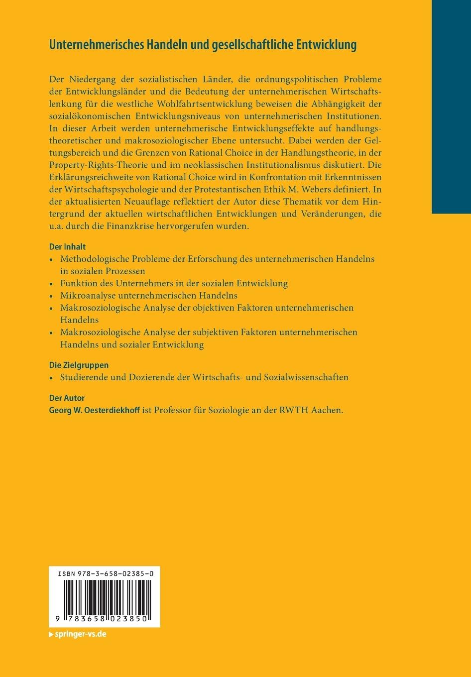 Rückseitencover Unternehmerisches Handeln und gesellschaftliche Entwicklung